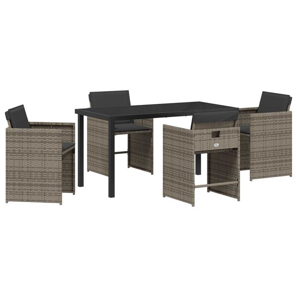 vidaXL Garden Dining Set with Cushion 5 pcs Grey Poly Rattan