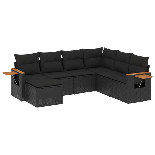 vidaXL Garden Sofa Set Black PE rattan 7-Piece Set Adjustable Armrests