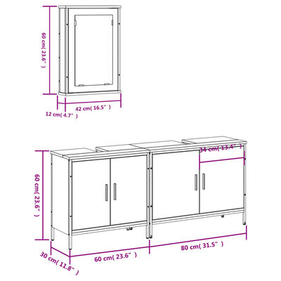 Technical drawing with dimensions for wall cabinet and sideboard unit: width 80 cm, height 60 cm, depth 30-60 cm.