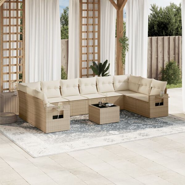 vidaXL Garden Sofa Set Beige PE Rattan, Powder-coated Steel, Polyester