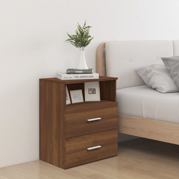 vidaXL Bed Cabinet Set of 2 Brown oak Engineered wood Medium