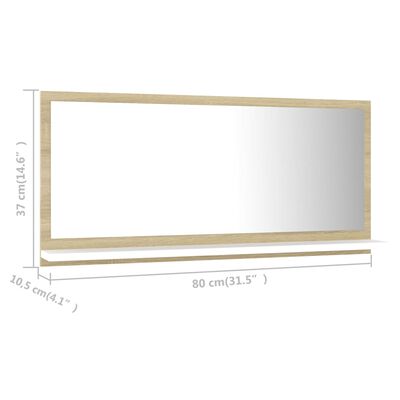 vidaXL Bathroom Mirror White and Sonoma Oak 31.5"x4.1"x14.6" Chipboard