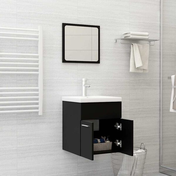 vidaXL Bathroom Furniture Set Black Engineered wood, Acrylic Medium