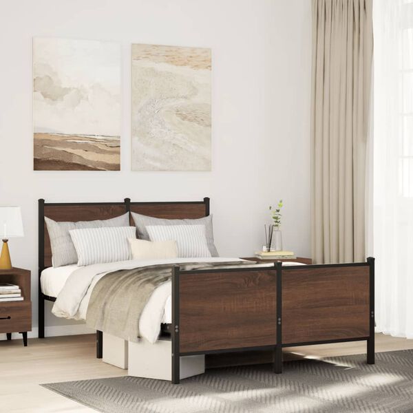 vidaXL Bed Frame Brown oak Steel, engineered wood Double Bed Frame