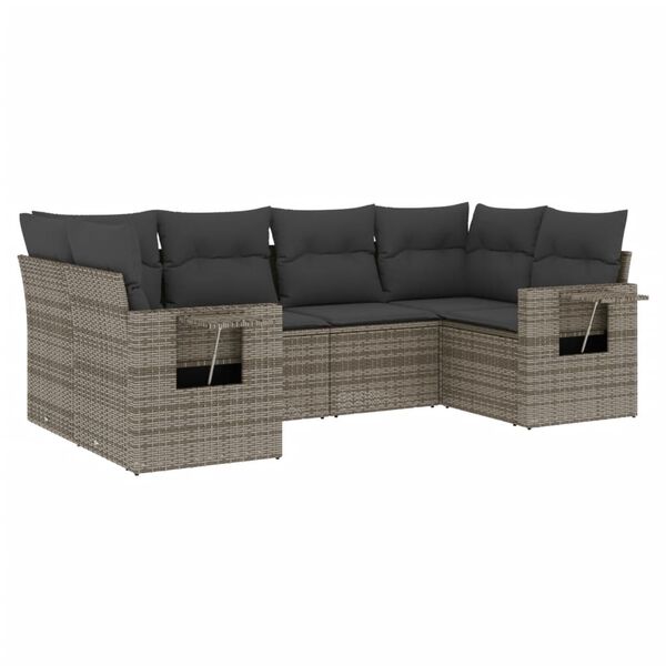 vidaXL Garden Sofa Set Grey PE Rattan, Powder-Coated Steel, Polyester