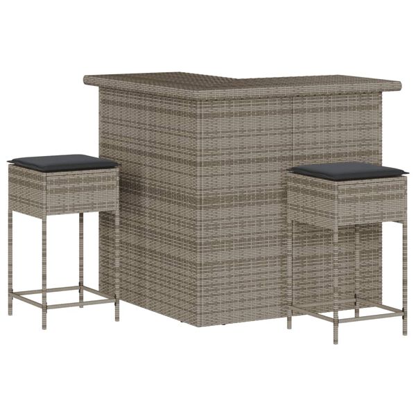 vidaXL Garden Bar Set Grey PE rattan, powder-coated steel, polyester