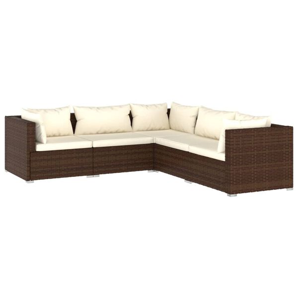 vidaXL Garden Lounge Set Brown PE rattan, powder-coated steel, fabric