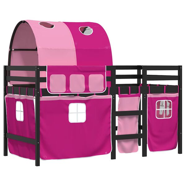 vidaXL Kids'Loft Bed Black and Pink Solid pine wood Twin Kids'Loft Bed