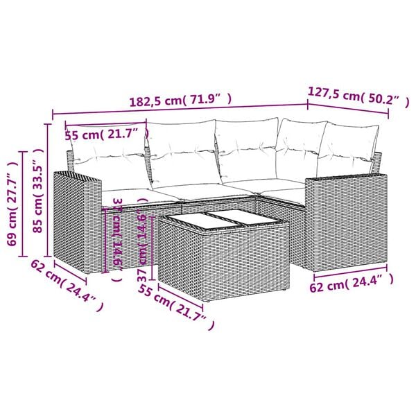 vidaXL Garden Sofa Set Light grey PE rattan Medium Modular