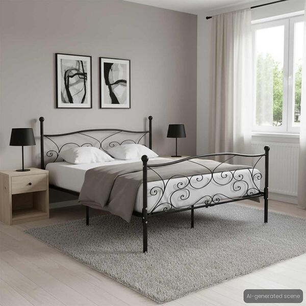 vidaXL Bed Frame Black Metal, Plywood Super King Tough Bed Frame