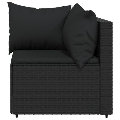 vidaXL Patio Corner Sofa with Cushions Black Poly Rattan