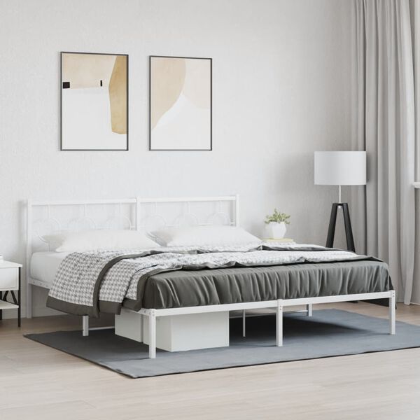 vidaXL Bed Frame White Powder-coated steel 72 x 84 in Bed Frame