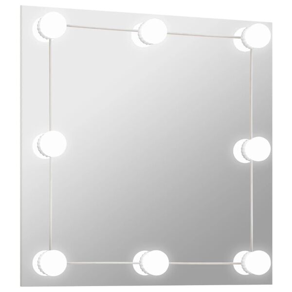 vidaXL Wall Mirror With Led Light Silver Glass, Plastic Medium