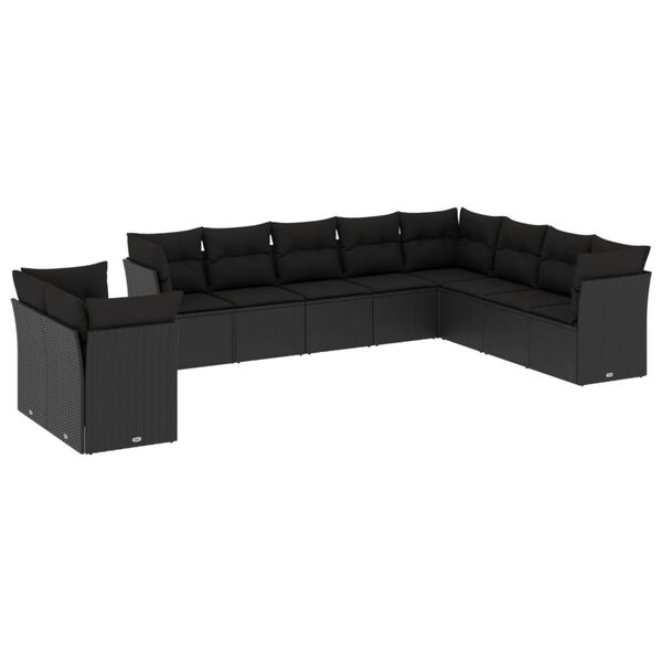 vidaXL Garden Sofa Set Black PE Rattan, Powder-Coated Steel, Fabric Large