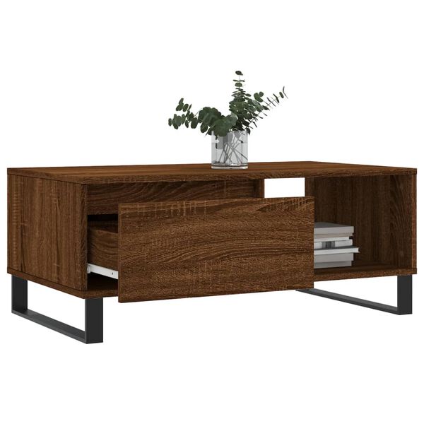 vidaXL Coffee Table Brown Oak Engineered Wood, Metal 35.4 x 19.7 x 14.4 in