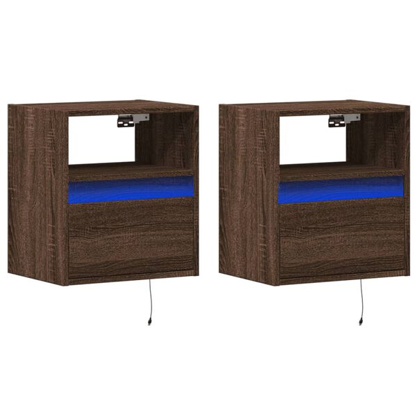 vidaXL Wall-mounted Bedside Cabinet Set of 2 Brown Oak Engineered Wood