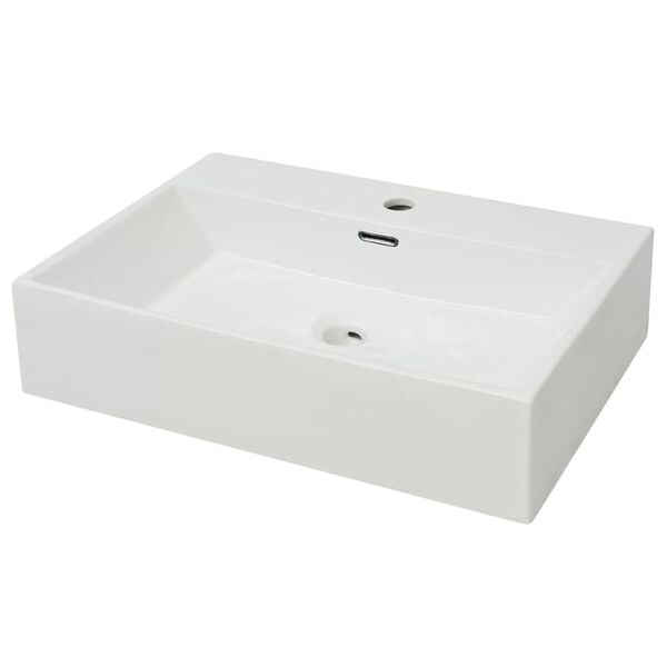 vidaXL Basin with Faucet Hole Ceramic White 23.8"x16.7"x5.7"