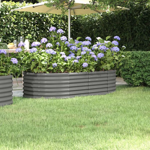 vidaXL Garden Raised Bed Grey Powder-coated steel Large Durable