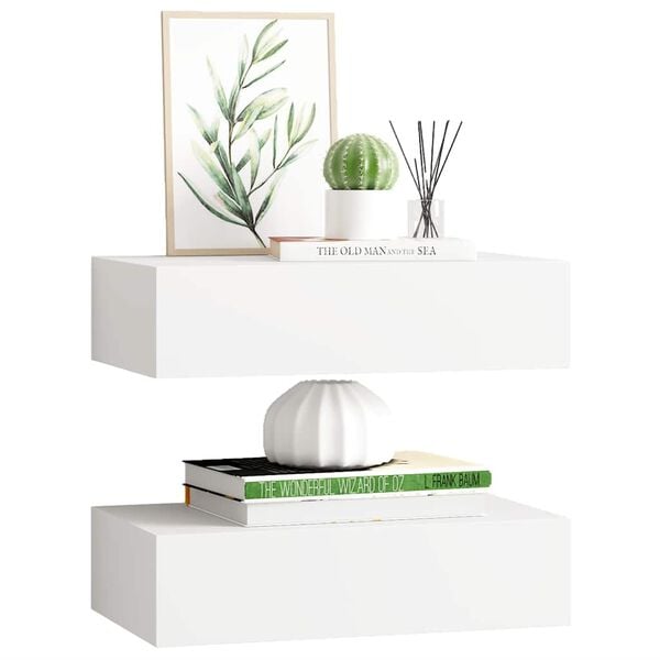vidaXL Wall-mounted Drawer Shelves 2 pcs White 15.7x9.3x3.9" MDF