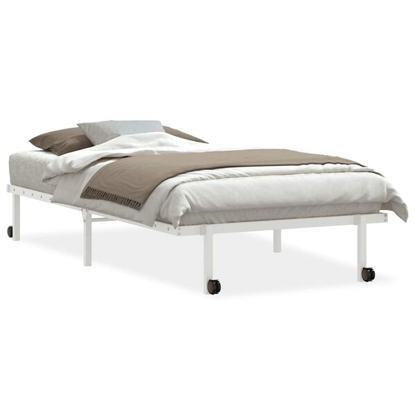 vidaXL Bed Frame White Steel 39.4 x 78.7 in Foldable Bed Frame