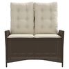 vidaXL Reclining Patio Bench with Cushions Brown Poly Rattan