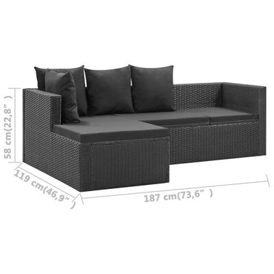 vidaXL 4 Piece Patio Lounge Set Black with Cushions Poly Rattan