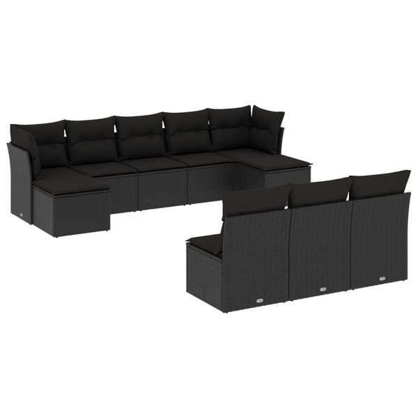 vidaXL Garden Sofa Set Black PE rattan, powder-coated steel 10 Piece Set