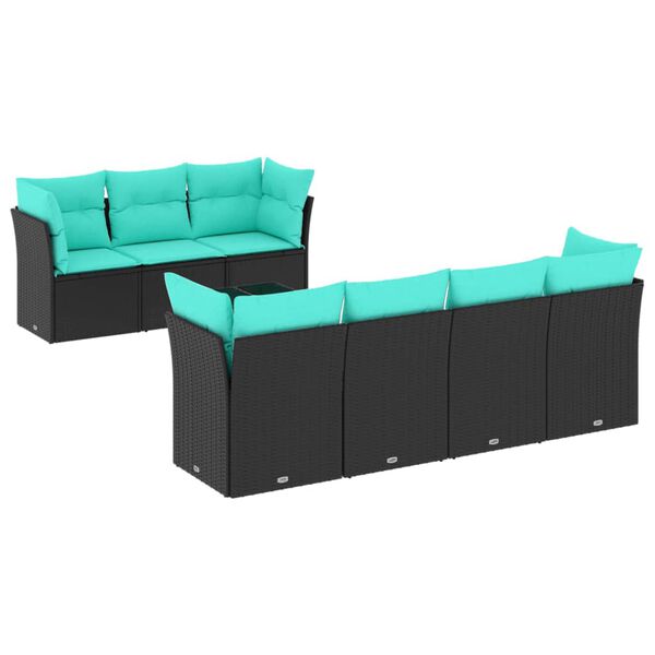 vidaXL 8 Piece Patio Sofa Set with Cushions Black Poly Rattan