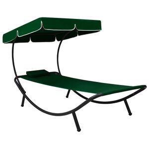 vidaXL Patio Lounge Bed with Canopy & Pillow Green