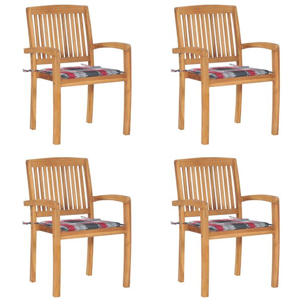 vidaXL Stacking Patio Chairs with Cushions 4 pcs Solid Teak Wood