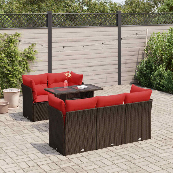 vidaXL 6 Piece Patio Sofa Set with Cushions Brown Poly Rattan Acacia