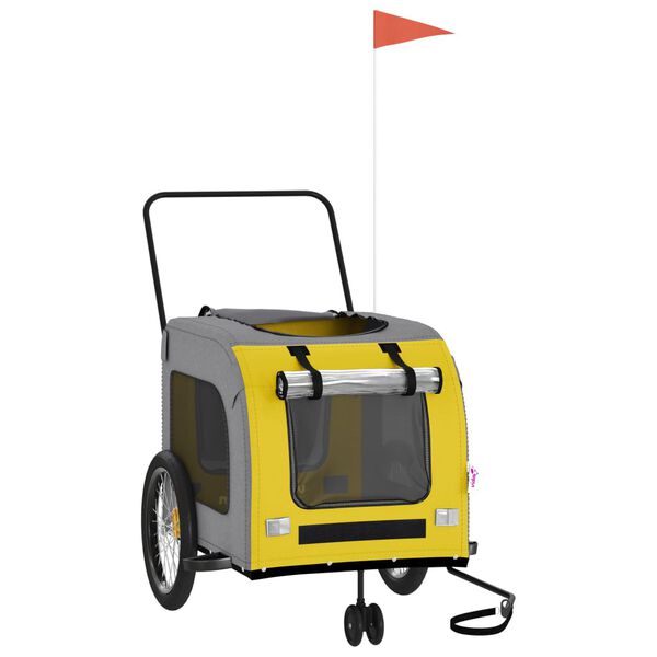 vidaXL Pet Bike Trailer Yellow and Grey Oxford Fabric, Iron, PVC
