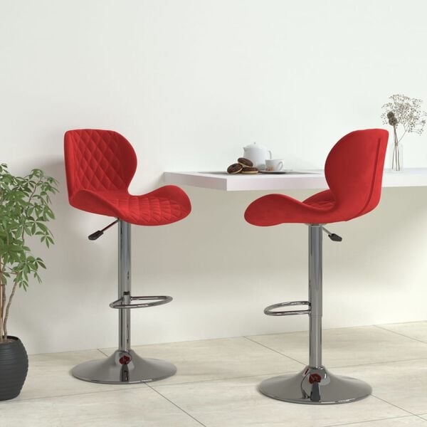vidaXL Bar Stool Set of 2 Wine Red Chromed steel, velvet (100% polyester)