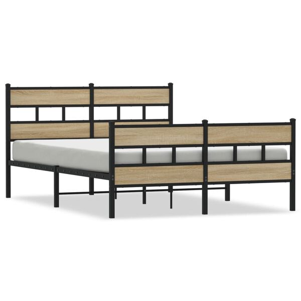 vidaXL Bed Frame Sonoma oak Steel, engineered wood King Modern