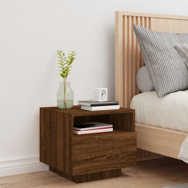vidaXL Bedside Cabinet with LED Lights Brown Oak 15.7" x 15.4" x 14.6"