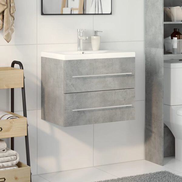 vidaXL Bathroom Furniture Set Concrete Grey, White Engineered Wood, Ceramic