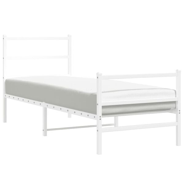 vidaXL Bed Frame White Powder-Coated Steel Small Twin Bed Frame