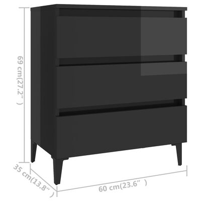 vidaXL Sideboard High Gloss Gray 23.6"x13.8"x27.2" Engineered Wood