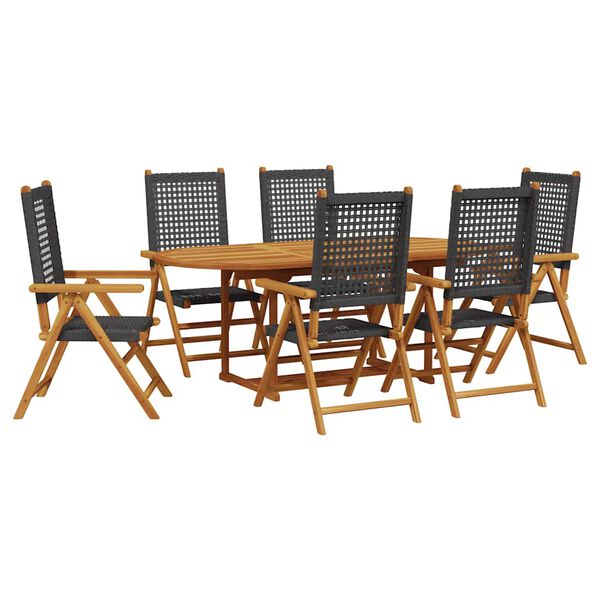 vidaXL Garden Dining Set Black Solid Acacia Wood, PE Rattan Medium