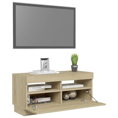 vidaXL TV Cabinet with LED Lights Sonoma Oak 31.5"x13.8"x15.7"