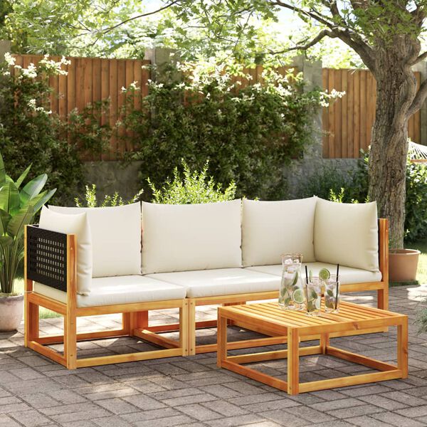 vidaXL Garden Sofa Set Black Solid acacia wood Three-seater Modular