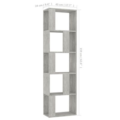 vidaXL Book Cabinet/Room Divider Concrete Gray 17.7"x9.4"x62.6" Chipboard