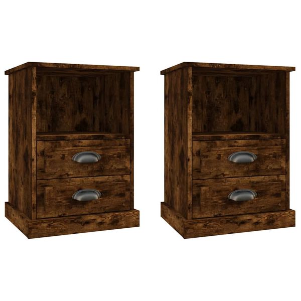 vidaXL Bedside Cabinet Set of 2 Smoked oak Engineered wood Medium