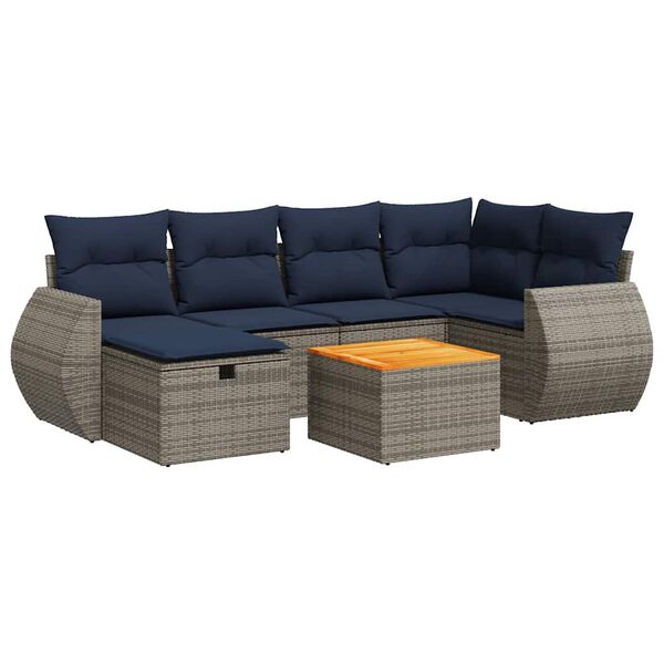 vidaXL 7 Piece Patio Sofa Set with Cushions Gray Poly Rattan