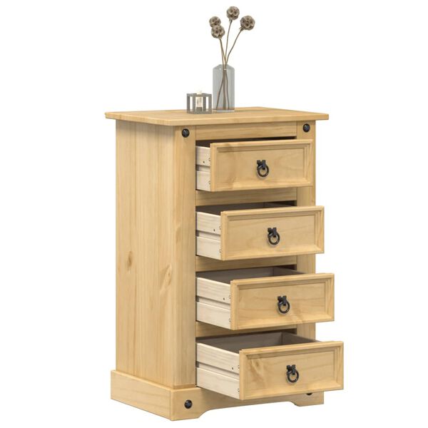 vidaXL Bedside Cabinet Honey Pine Solid Pine Wood, Engineered Wood, Metal