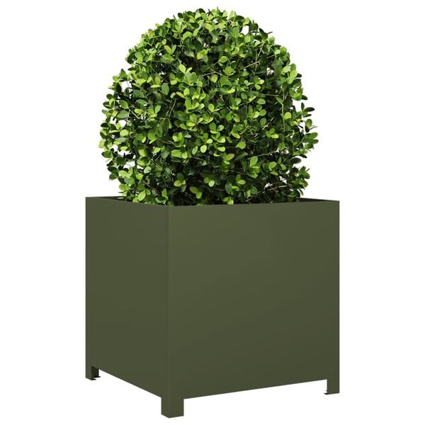 vidaXL Garden Planter Olive Green Steel 19.7 x 19.7 x 19.7 in Durable