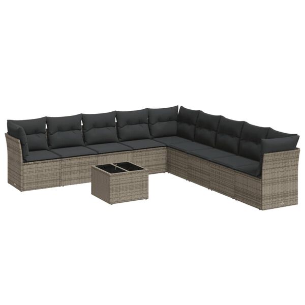 vidaXL Garden Sofa Set Grey PE rattan, powder-coated steel, tempered glass
