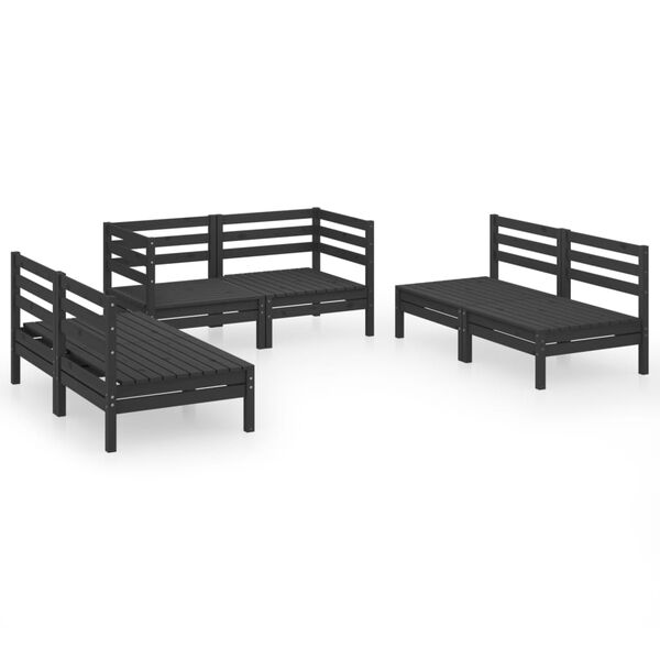vidaXL Garden Lounge Set Black Solid pine wood Medium Modular