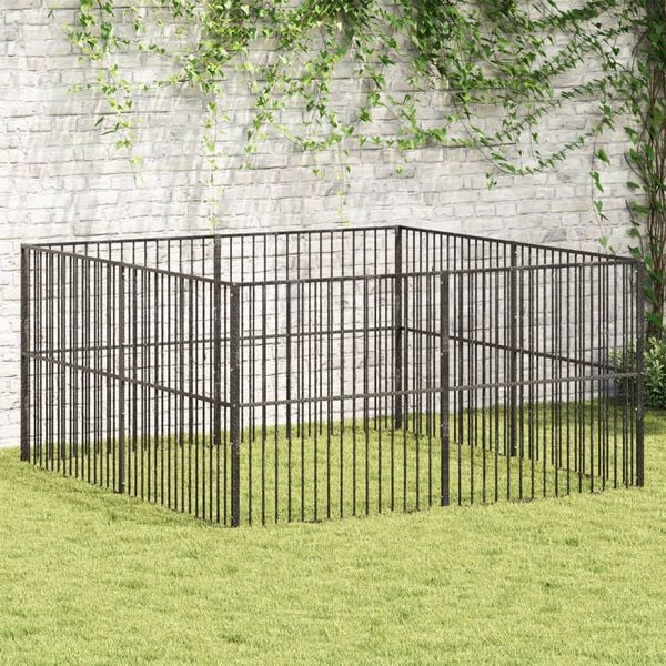 vidaXL Dog Playpen Black Galvanized steel Large Sturdy Dog Playpen