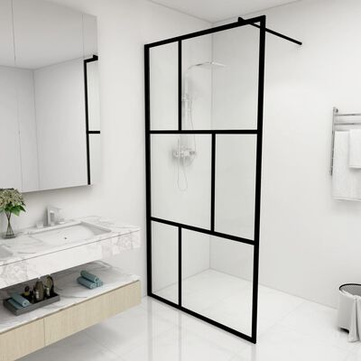 vidaXL Walk-in Shower Wall with Tempered Glass Black 39.4"x76.8"